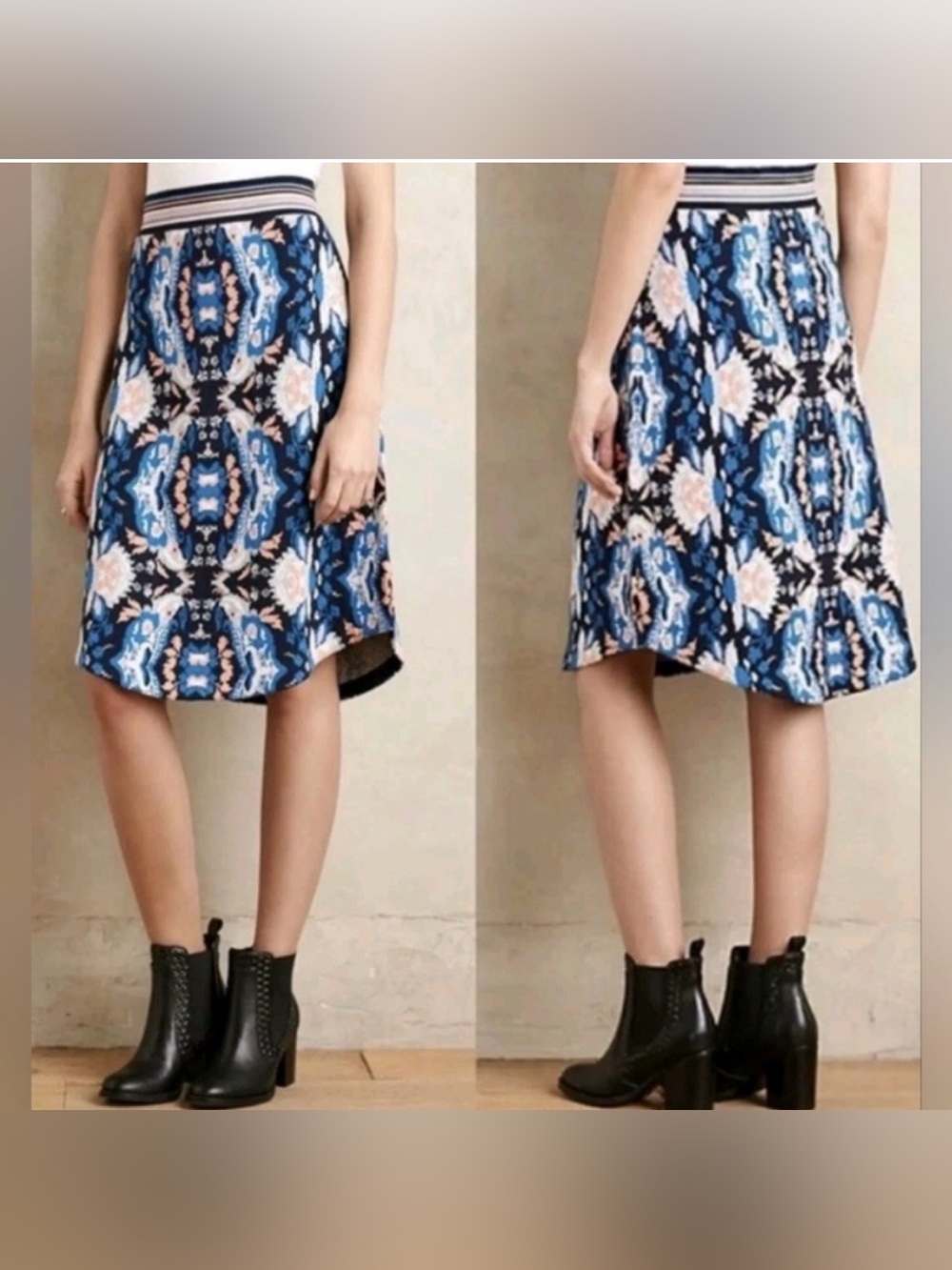Moth Anthropologie Jacquard Medallion Knit Sweater Skirt Office Siren Size M